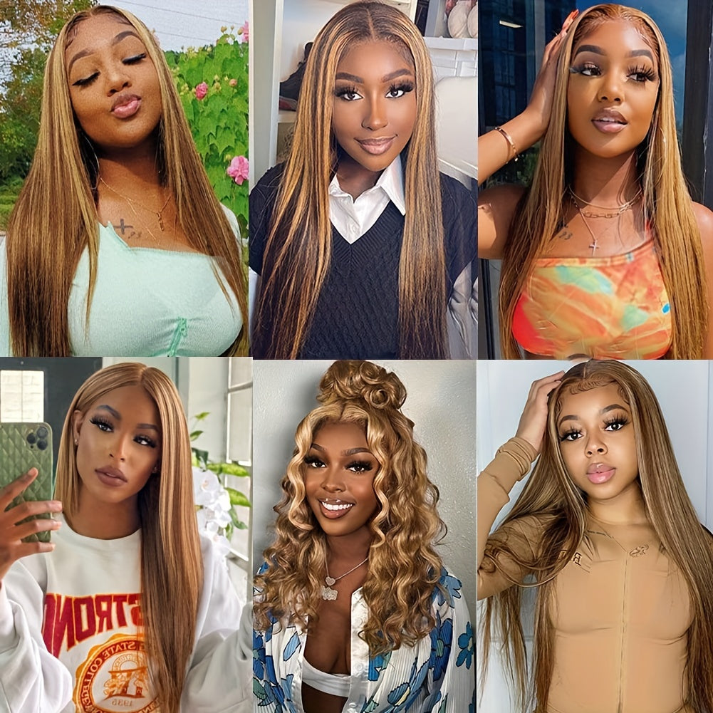 Ombre Highlight Straight Wig Human Hair 13x4 Lace Front Wigs 180% Density Highlight Wig  [Beyonce]