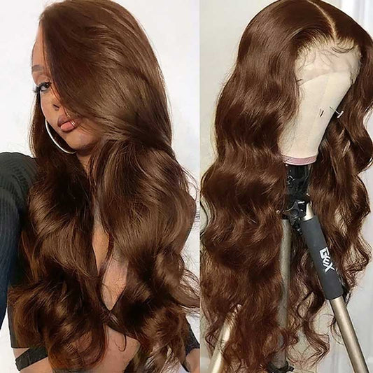 180% Density Chestnut Brown Body Wave Wigs 13X4 Lace Frontal Human Hair Wigs