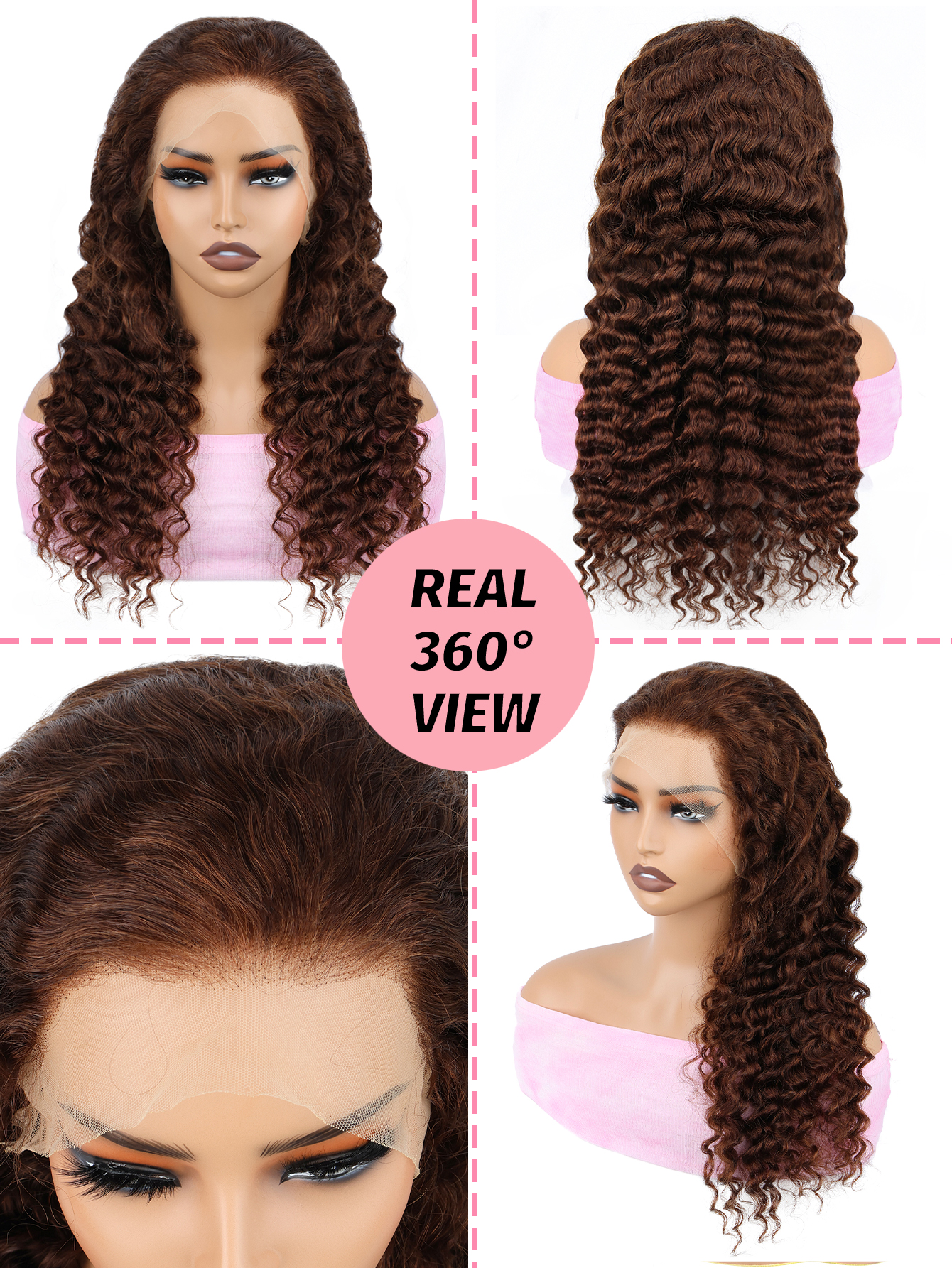 Chestnut Brown Deep Wave Lace Frontal Wig Human Hair 13X4 Lace Frontal Deep Wave Wig With Brown Color(Dear)