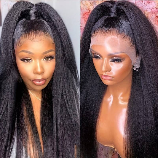 Chicrosa Kinky Straight Lace Frontal Wigs Human Hair 13X4 Lace Front Wigs Yiki Straight Human Hair Wigs