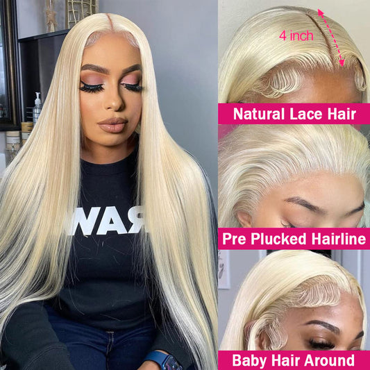 Blonde Wig Human Hair 613# Wigs 13x4 Lace Front Wig Human Hair Pre Plucked Human Hair
