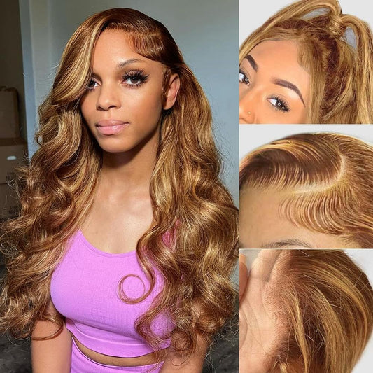 Highlight Ombre Body Wave Human Hair Wigs 5x5 Lace Closure Honey Blonde Wig [Bella]