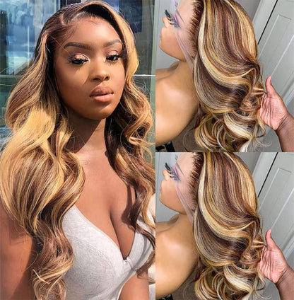 Highlight Ombre Body Wave Human Hair Wigs 5x5 Lace Closure Honey Blonde Wig [Bella]