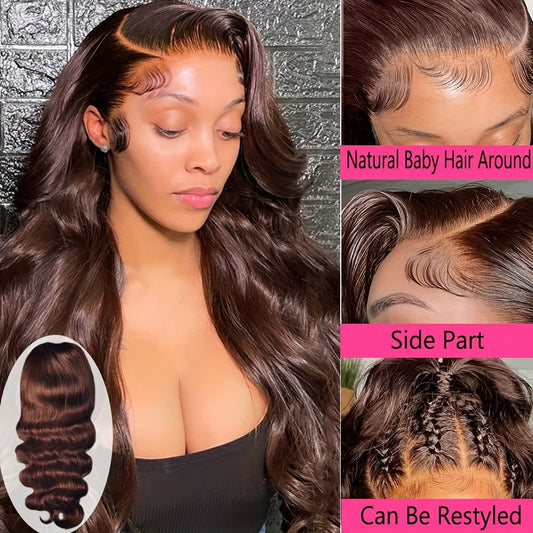 13X4 Lace Frontal Human Hair Wigs Chocolate Brown Body Wave Wigs 18''-30''Can Be Customized