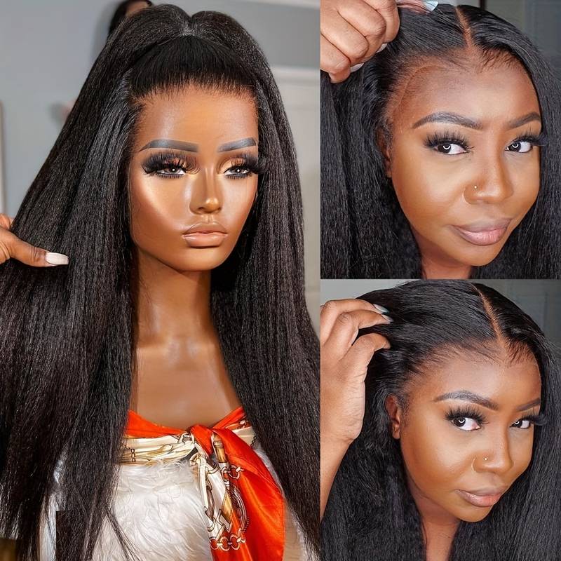 Chicrosa Kinky Straight Lace Frontal Wigs Human Hair 13X4 Lace Front Wigs Yiki Straight Human Hair Wigs