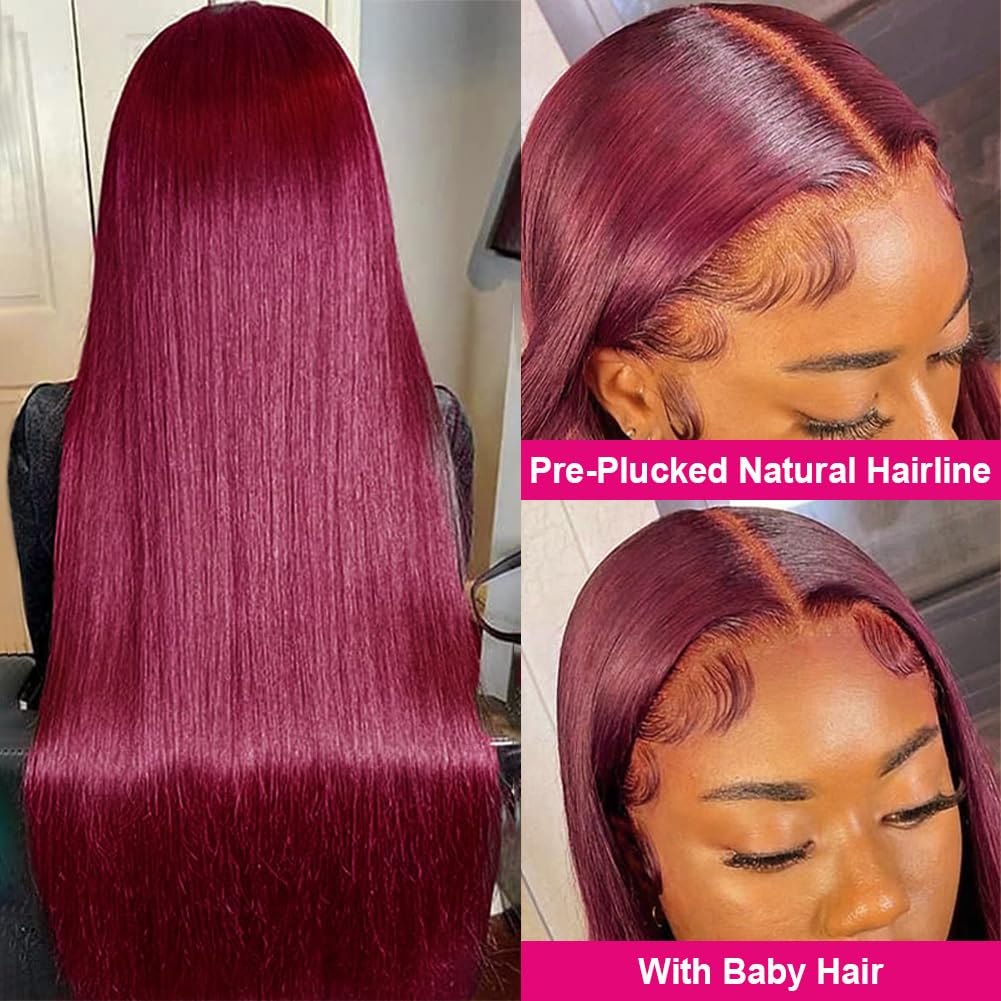 99J Burgundy Straight Wig Human Hair 180% Density 5X5 HD Transparent Lace Closure Wig [Jane]