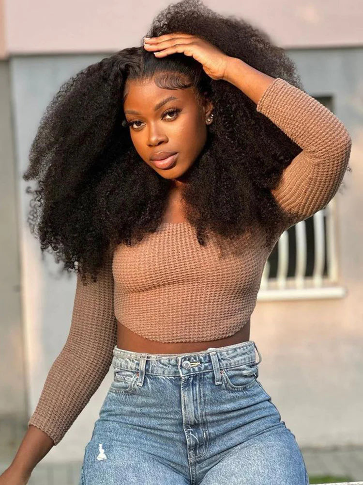 Alfro Kinky Human Hair Wigs 5X5 Lace Closure Alfro Yiki Hair Alfro Kinky Human Hair Wigs 18''-22 inches Can Be Customized
