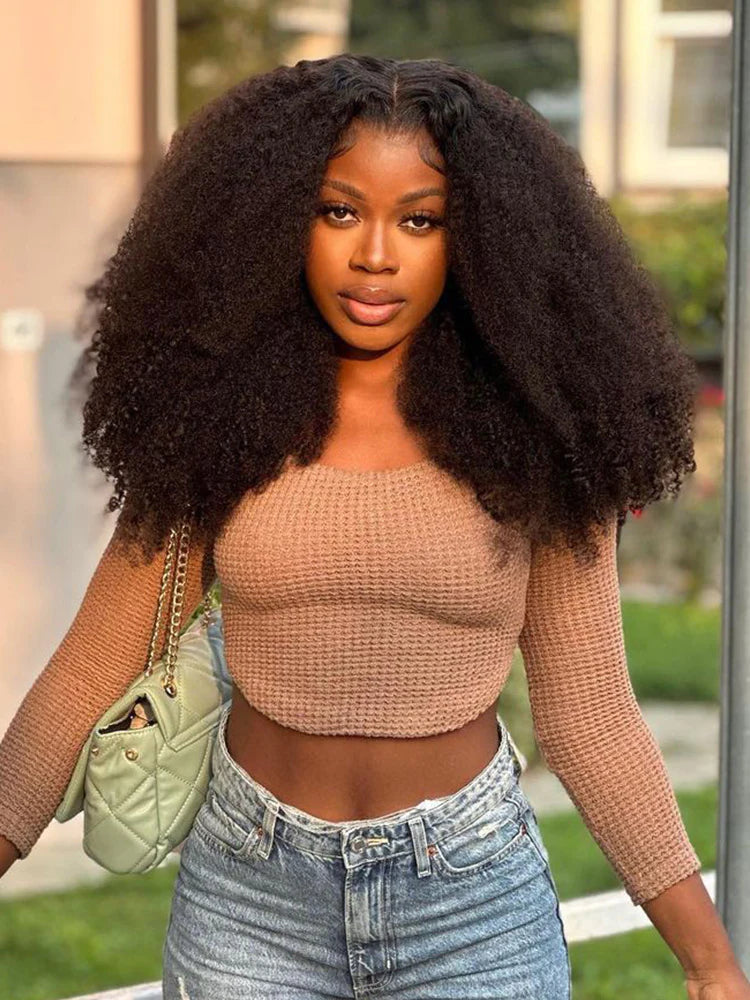 Alfro Kinky Human Hair Wigs 5X5 Lace Closure Alfro Yiki Hair Alfro Kinky Human Hair Wigs 18''-22 inches Can Be Customized