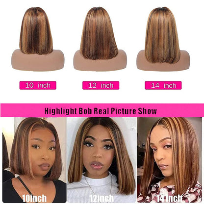 Highlight Ombre Bob Human Hair Wig 180% Density 13X4 Lace Short Straight Bob Wigs [Aisha]