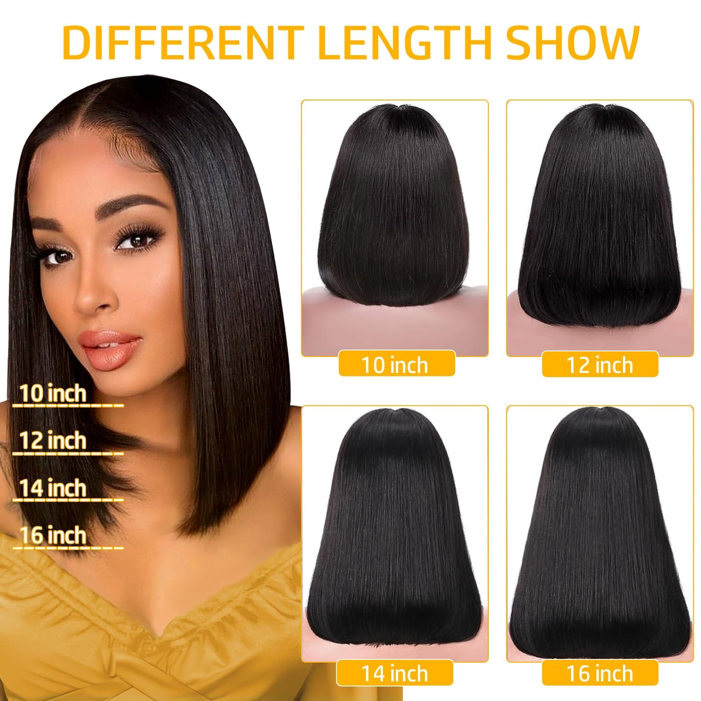 Straight Glueless Bob Wig Human Hair 7X5 Lace Knotless Short Bob Wigs Nature Black (LALA)