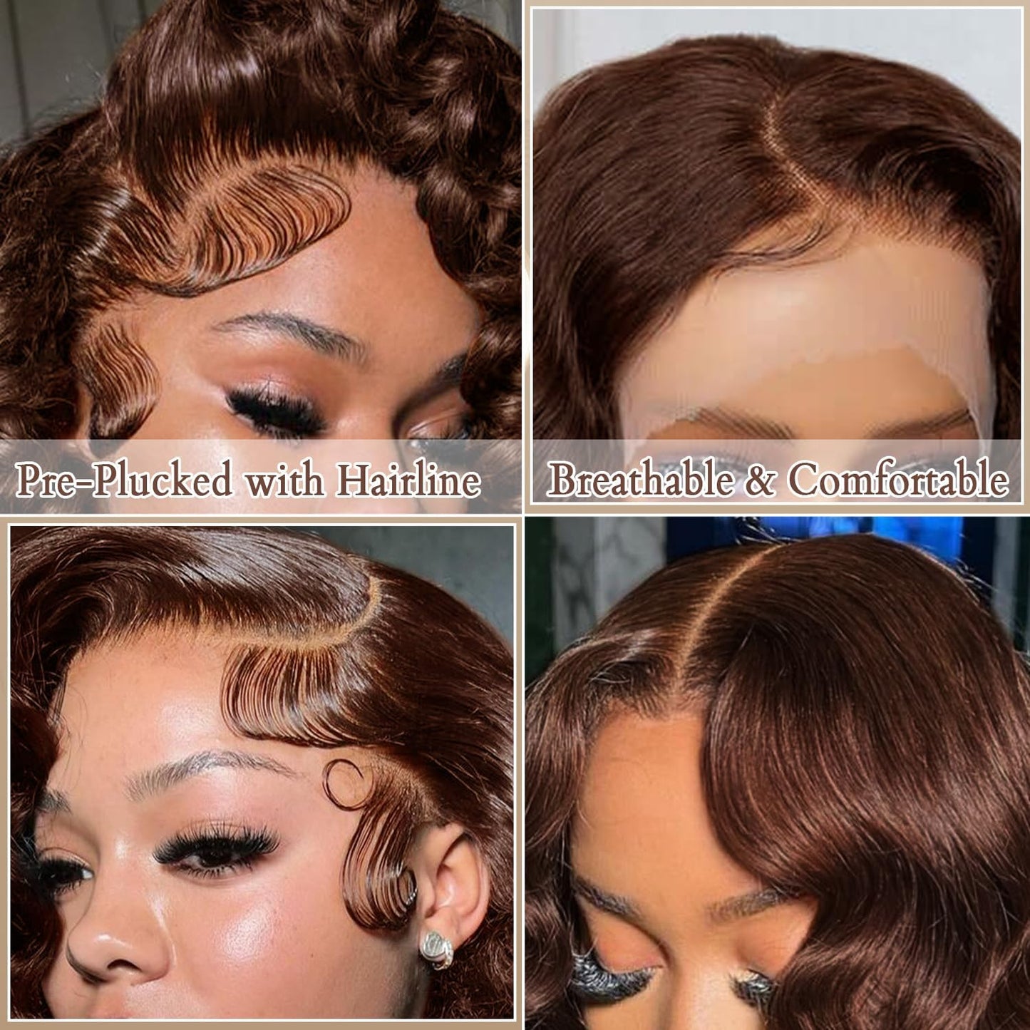 Chestnut Brown Deep Wave Lace Frontal Wig Human Hair 13X4 Lace Frontal Deep Wave Wig With Brown Color(Dear)