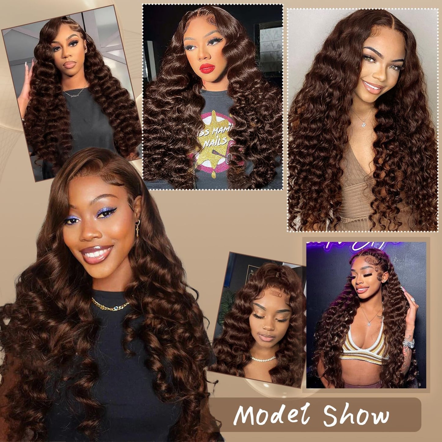 Chestnut Brown Deep Wave Lace Frontal Wig Human Hair 13X4 Lace Frontal Deep Wave Wig With Brown Color(Dear)