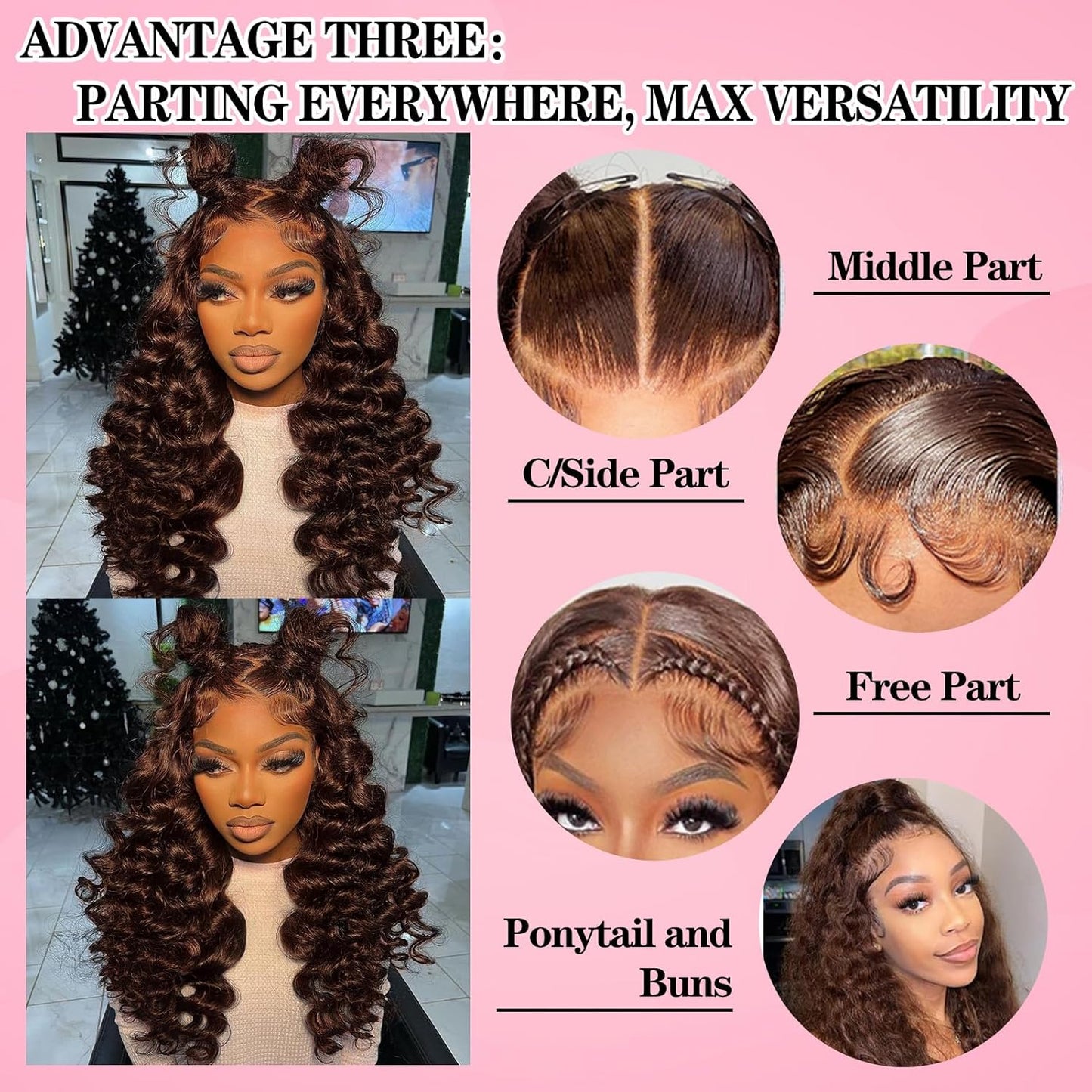 Chestnut Brown Deep Wave Lace Frontal Wig Human Hair 13X4 Lace Frontal Deep Wave Wig With Brown Color(Dear)