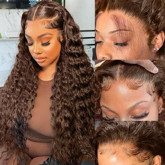 Chestnut Brown Deep Wave Lace Frontal Wig Human Hair 13X4 Lace Frontal Deep Wave Wig With Brown Color(Dear)