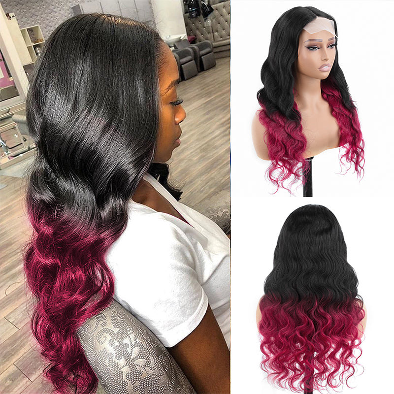 Body Wave T1B/BURG Wigs Human Hair 4x4 Lace Closure Wig Pre Plucked With Baby Hair