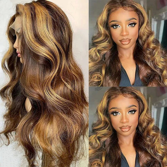 5×5 Lace Front P4/27 Wavy Wigs Human Hair Pre Plucked Burmese Human Hair