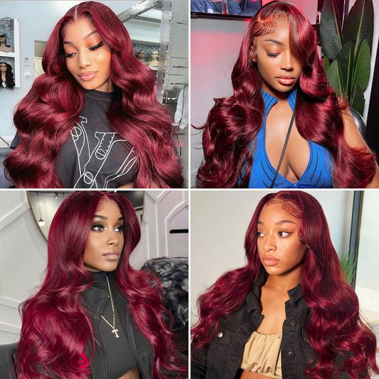 99j Burgundy 13x6 Lace Front Wig 100% Human Hair Body Wave For Black Woman Glueless HD Transparent Lace Wig Pre-plucked with Baby Hair