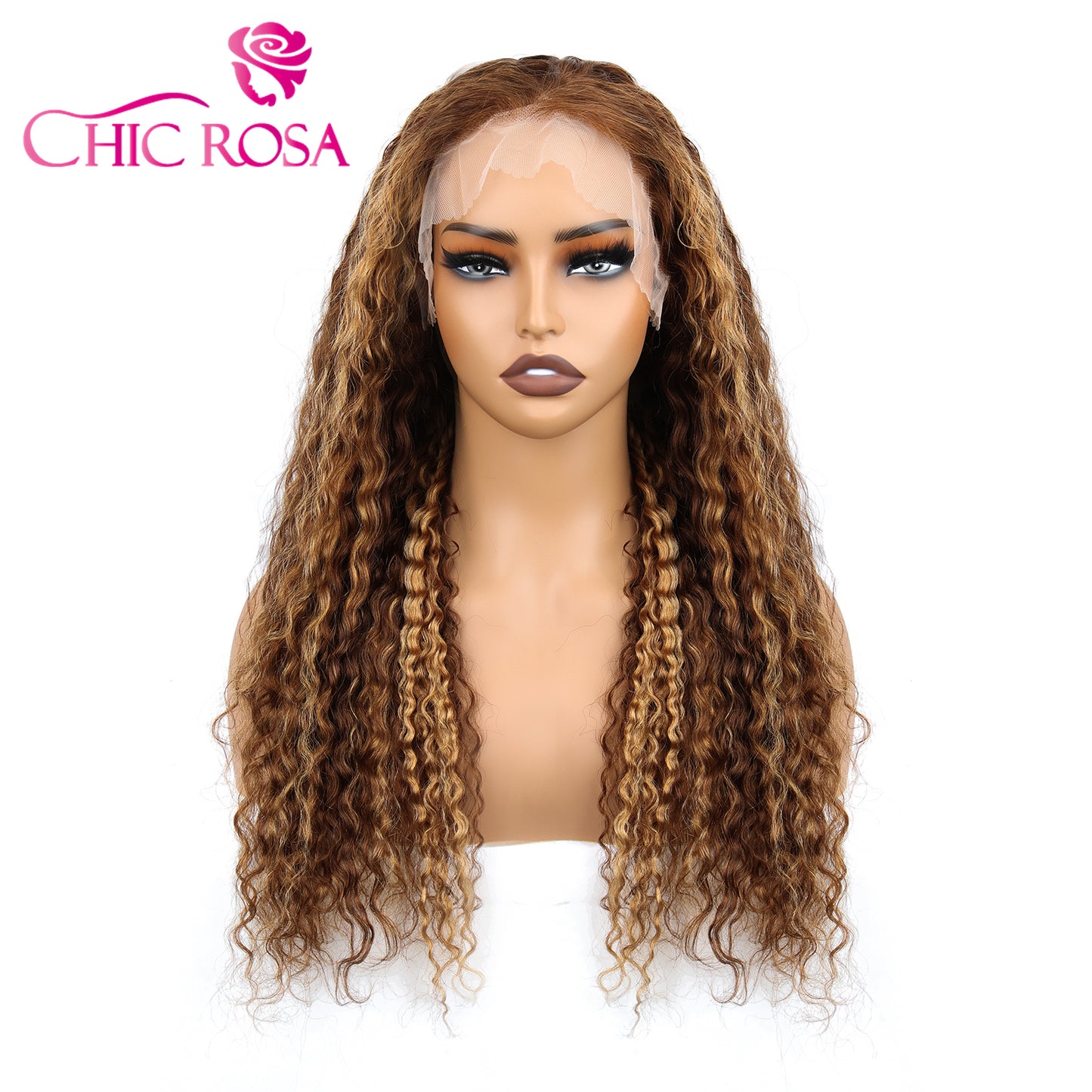 Chicrosa 180% Density Ombre Highlight Water Wave Wig Human Hair 13×6 Lace Front Wigs [Judy]