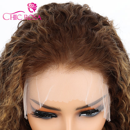 Chicrosa 180% Density Ombre Highlight Water Wave Wig Human Hair 13×6 Lace Front Wigs [Judy]