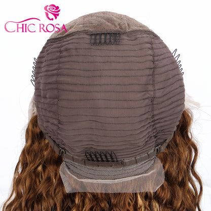 Chicrosa 180% Density Ombre Highlight Water Wave Wig Human Hair 13×6 Lace Front Wigs [Judy]