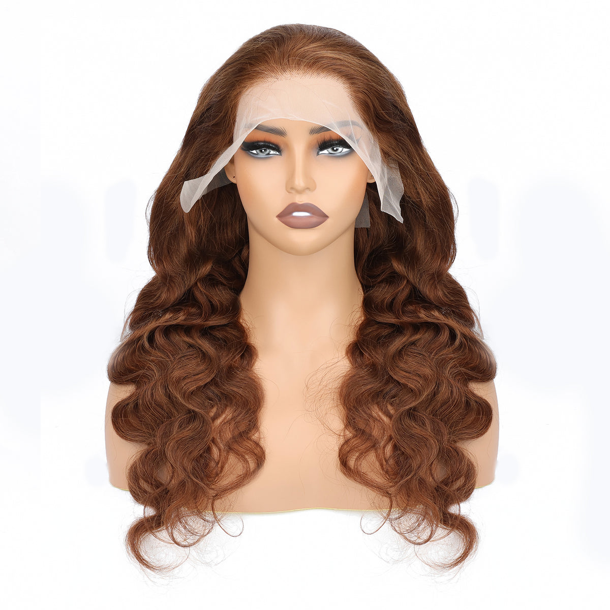 13×4 Lace Front 4# Brown Wavy Wigs Human Hair Pre Plucked Burmese Human Hair