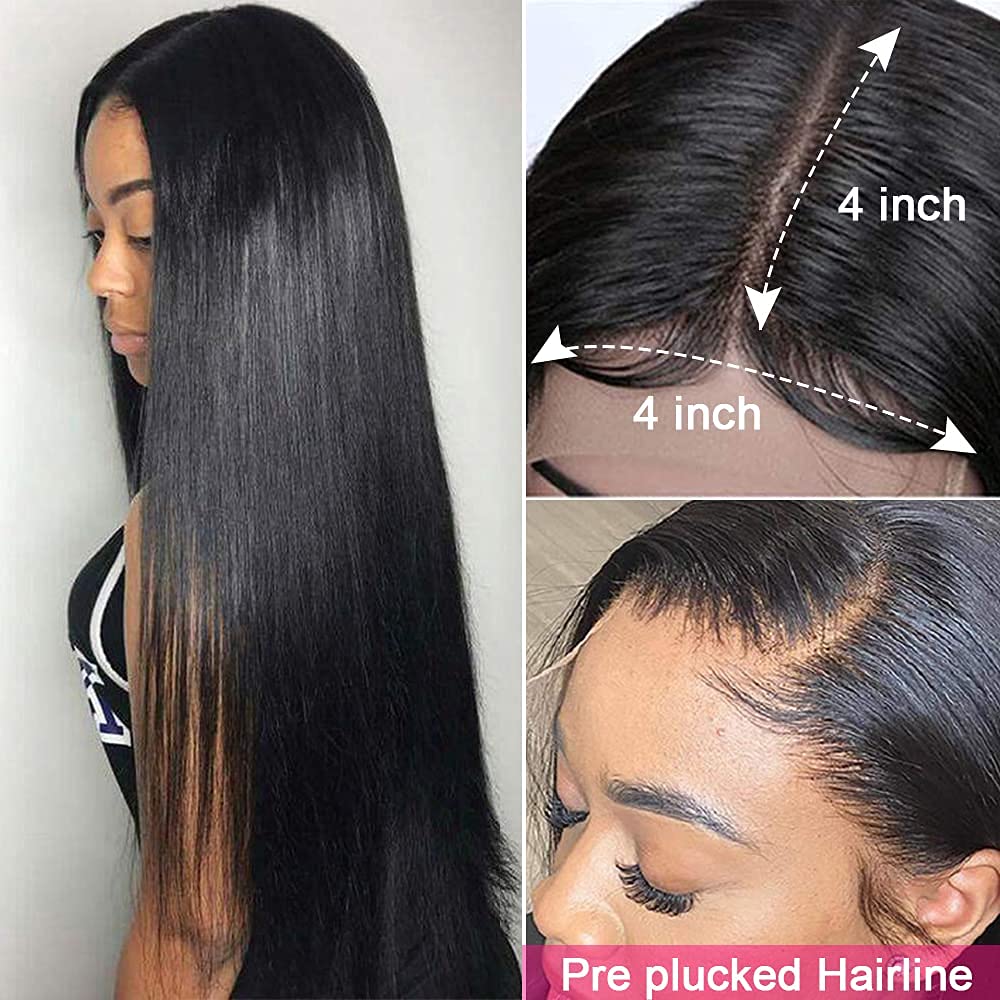 4x4 Lace Front Wigs Human Hair Pre Plucked 180% Density Burmese Virgin Human Hair