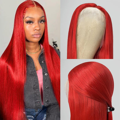 13*4 lace straight human hair wig red color wig | No Shedding, High Density wig| 26 Inch