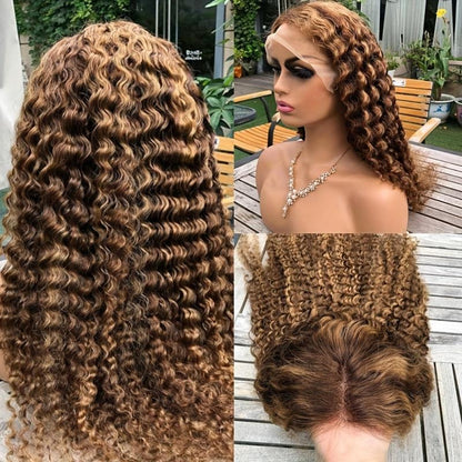 13x4 Highlight P4/27 Honey Blonde lace front Wigs Human Hair Deep Wave Wig [Nana]