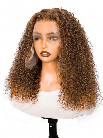 13x6 Kinky Curly Lace Front Wig #4 Brown Color 100% Real Human Hair Pre Plucked Natural Hairline HD Transparent Lace Human Hair Wigs for Women