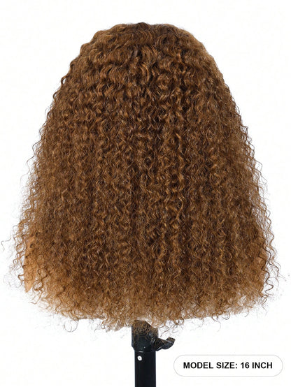 13x6 Kinky Curly Lace Front Wig #4 Brown Color 100% Real Human Hair Pre Plucked Natural Hairline HD Transparent Lace Human Hair Wigs for Women