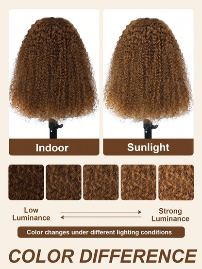 13x6 Kinky Curly Lace Front Wig #4 Brown Color 100% Real Human Hair Pre Plucked Natural Hairline HD Transparent Lace Human Hair Wigs for Women