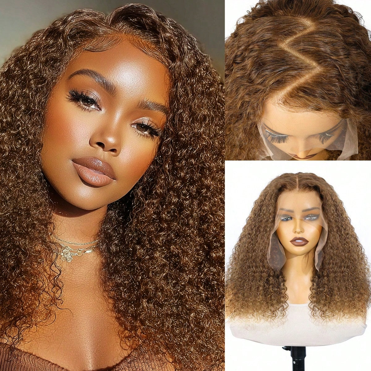 13x6 Kinky Curly Lace Front Wig #4 Brown Color 100% Real Human Hair Pre Plucked Natural Hairline HD Transparent Lace Human Hair Wigs for Women