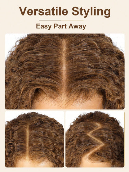 13x6 Kinky Curly Lace Front Wig #4 Brown Color 100% Real Human Hair Pre Plucked Natural Hairline HD Transparent Lace Human Hair Wigs for Women