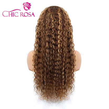 Chicrosa 180% Density Ombre Highlight Water Wave Wig Human Hair 13×6 Lace Front Wigs [Judy]