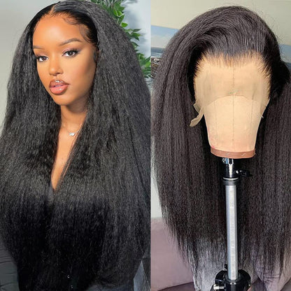 13x6 Lace Kinky Straight Human Hair Wig 200% Yiki Straight Lace Front Wig Preplucked with Baby Hair [Kerry]