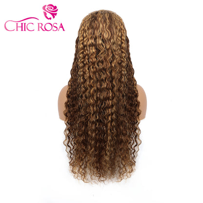 Chicrosa 180% Density Ombre Highlight Water Wave Wig Human Hair 13×6 Lace Front Wigs [Judy]