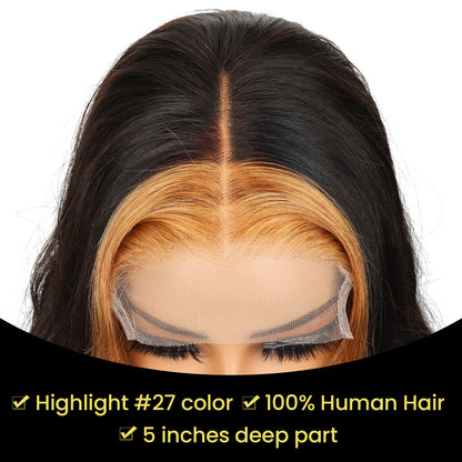 5x5 Lace Closure #27 Body Wave Wigs Human Hair Honey Blonde Transparent Lace Closure Wig