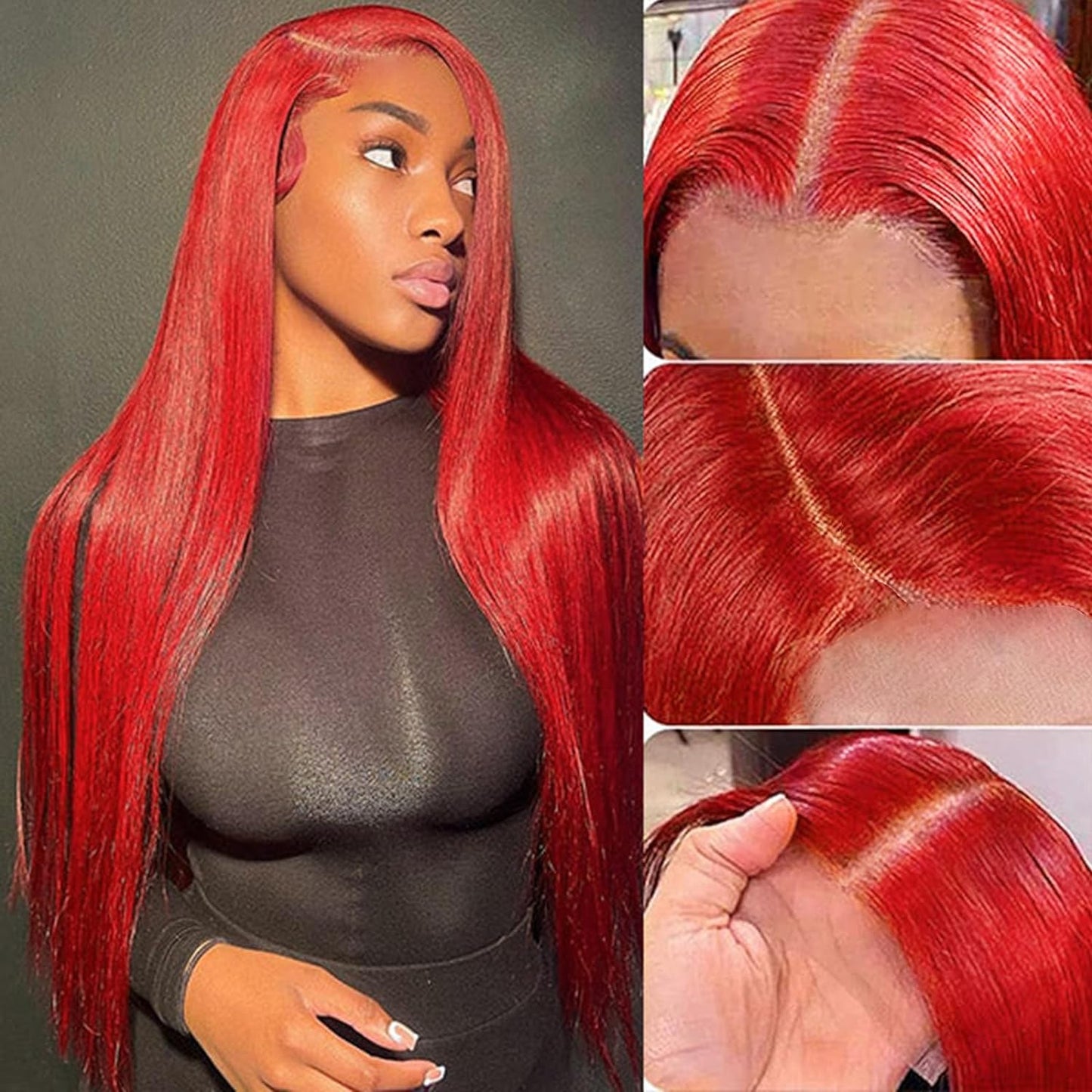 13*4 lace straight human hair wig red color wig | No Shedding, High Density wig| 26 Inch