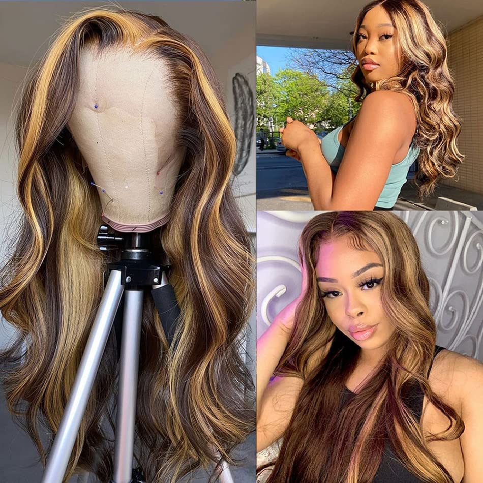 Highlight Ombre Body Wave Human Hair Wigs 5x5 Lace Closure Honey Blonde Wig [Bella]