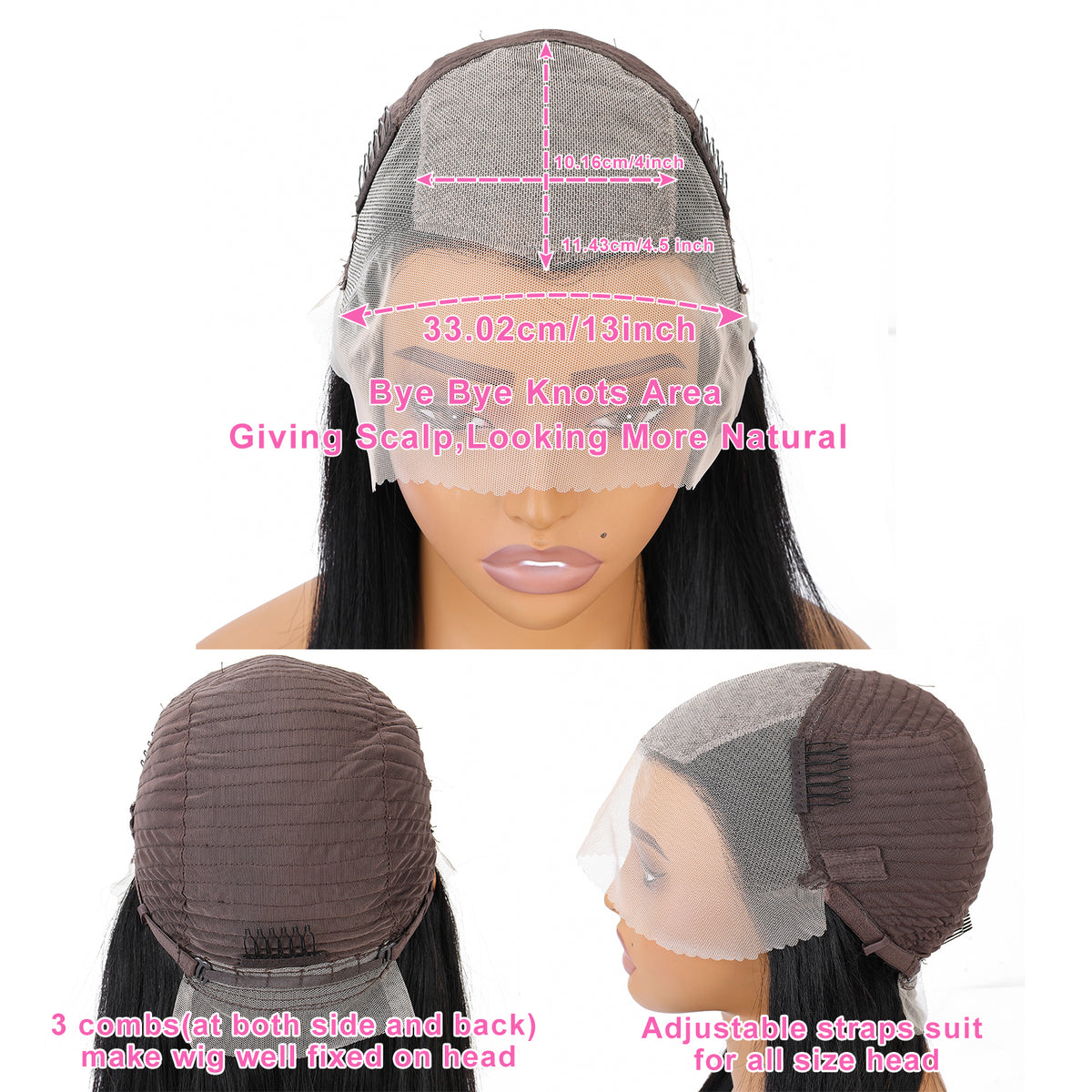 Knotless 7x5 Glueless Simulation Scalp Lace Wig Human Hair Bye Bye Knots Straight Lace Frontal Human Hair Wigs 180% Density 13X4 Lace Frontal Wig