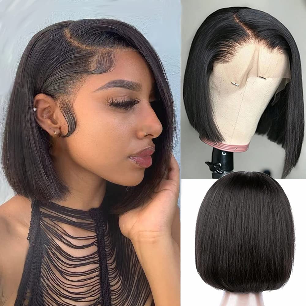 Straight Bob Wig Human Hair 13x4 Lace Frontal Wigs Short Bob Wigs Nature Black [Coco]