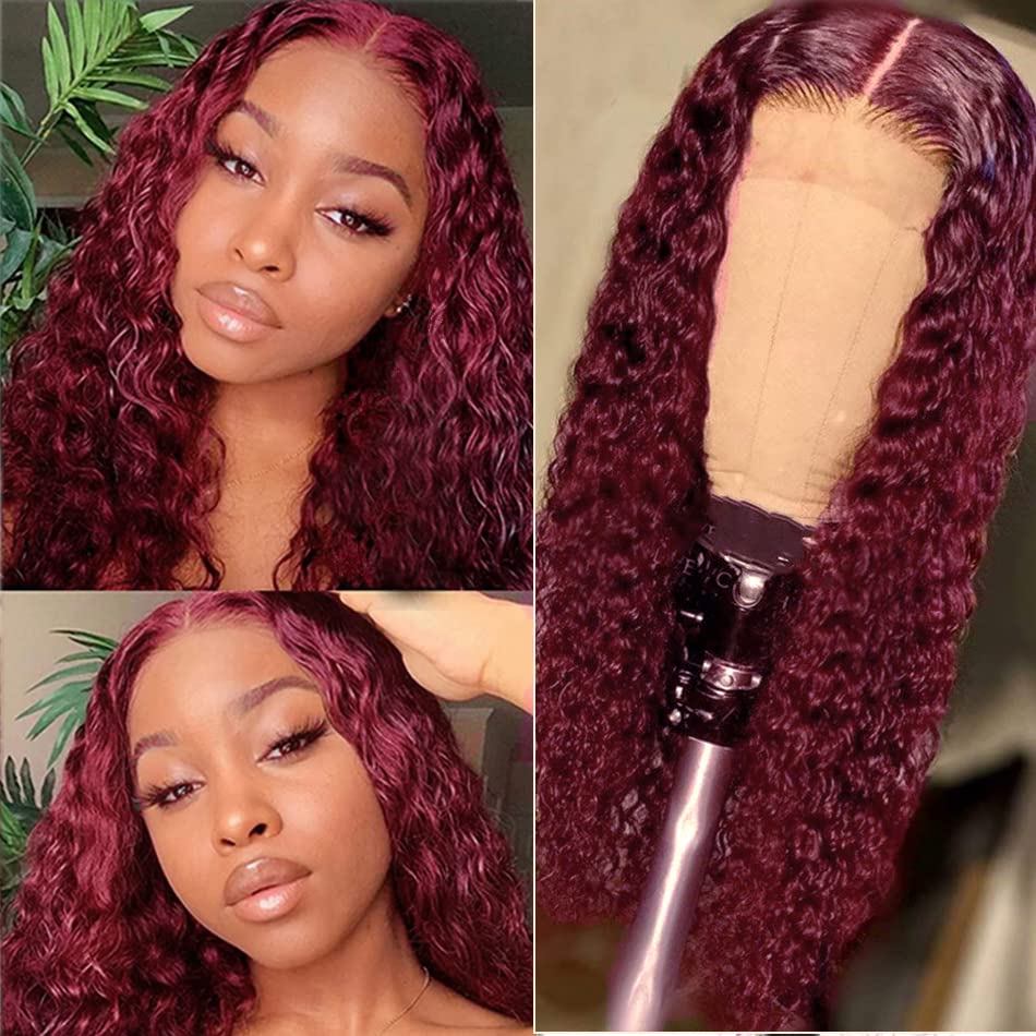 99j Burgundy Jerry Curly Human Hair Wigs 2×4 Lace Closure Curly Wigs for Women