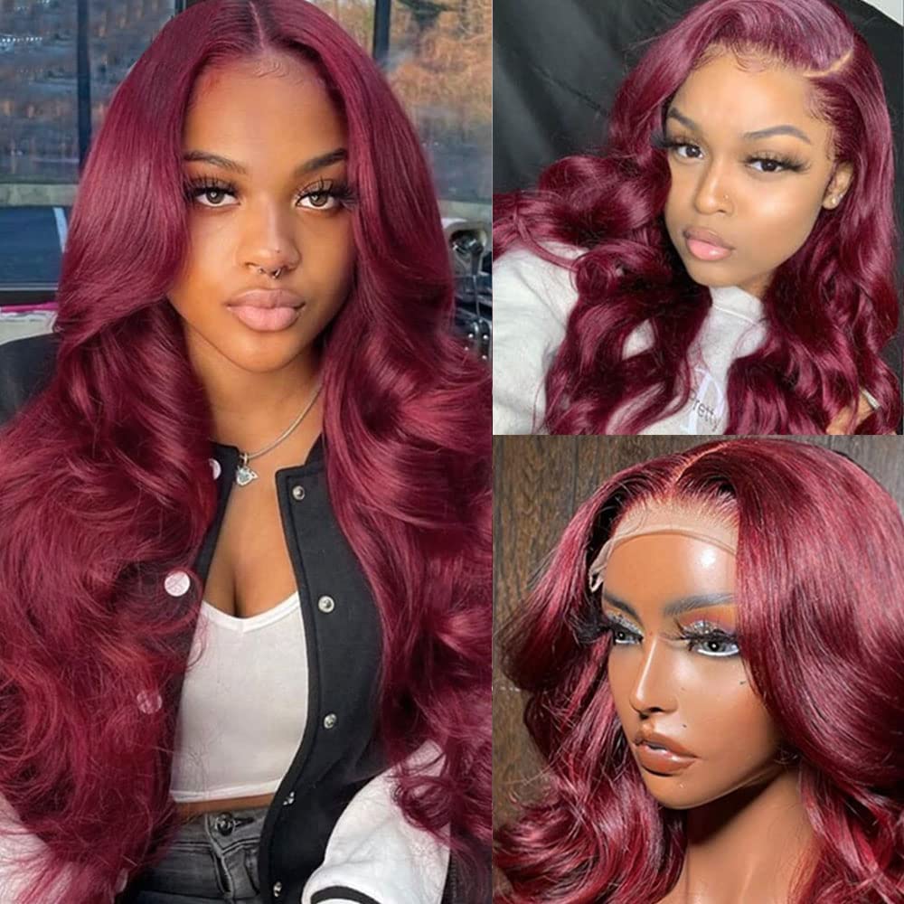 99J Burgundy Lace Front Wigs 13x4 Lace Frontal Body Wave Wig Preplucked with Baby Hair