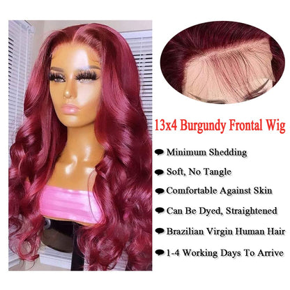 99J Burgundy Lace Front Wigs 13x4 Lace Frontal Body Wave Wig Preplucked with Baby Hair