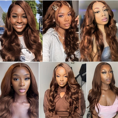 13X4 Lace Frontal Human Hair Wigs Chocolate Brown Body Wave Wigs 18''-30''Can Be Customized