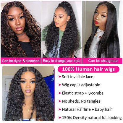 4x4 Lace Front Wigs Human Hair Pre Plucked Wet and Deep Wave Wigs Closure Wigs Human Hair for Black Women