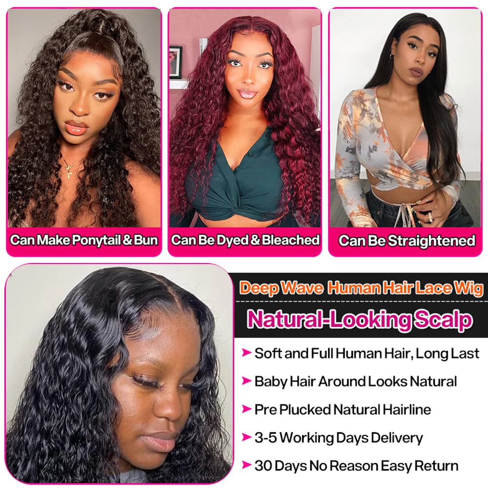 4x4 Lace Front Wigs Human Hair Pre Plucked Wet and Deep Wave Wigs Closure Wigs Human Hair for Black Women