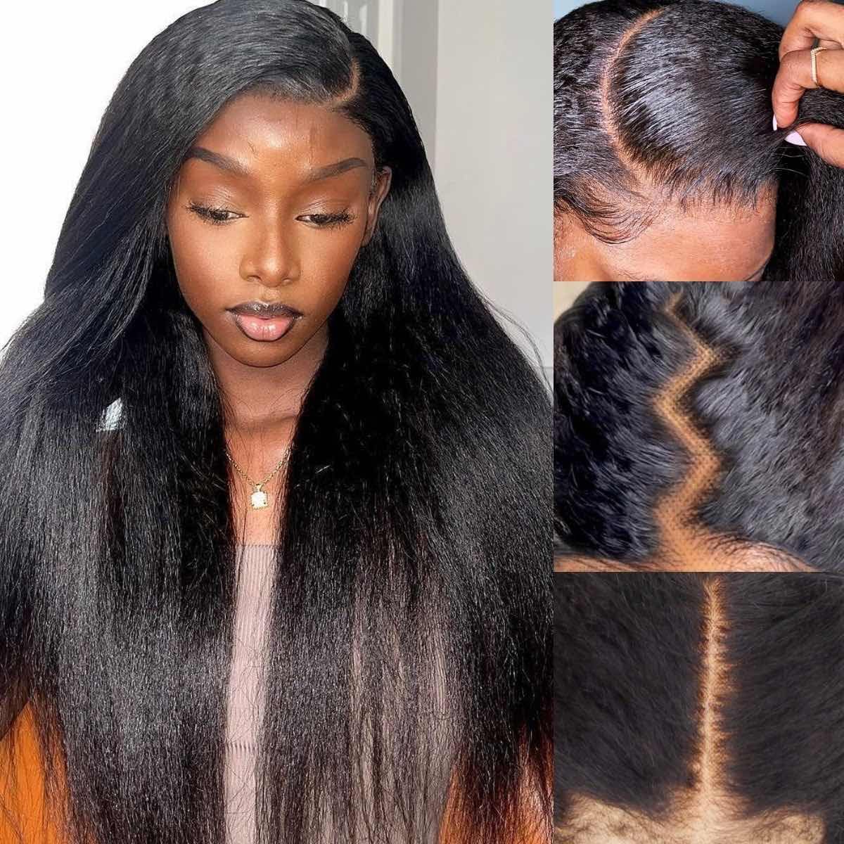 13x6 Lace Kinky Straight Human Hair Wig 200% Yiki Straight Lace Front Wig Preplucked with Baby Hair [Kerry]