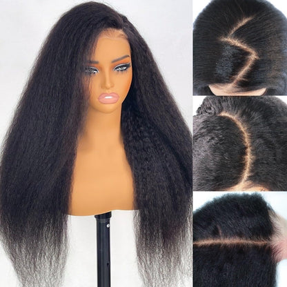 13x6 Lace Kinky Straight Human Hair Wig 200% Yiki Straight Lace Front Wig Preplucked with Baby Hair [Kerry]