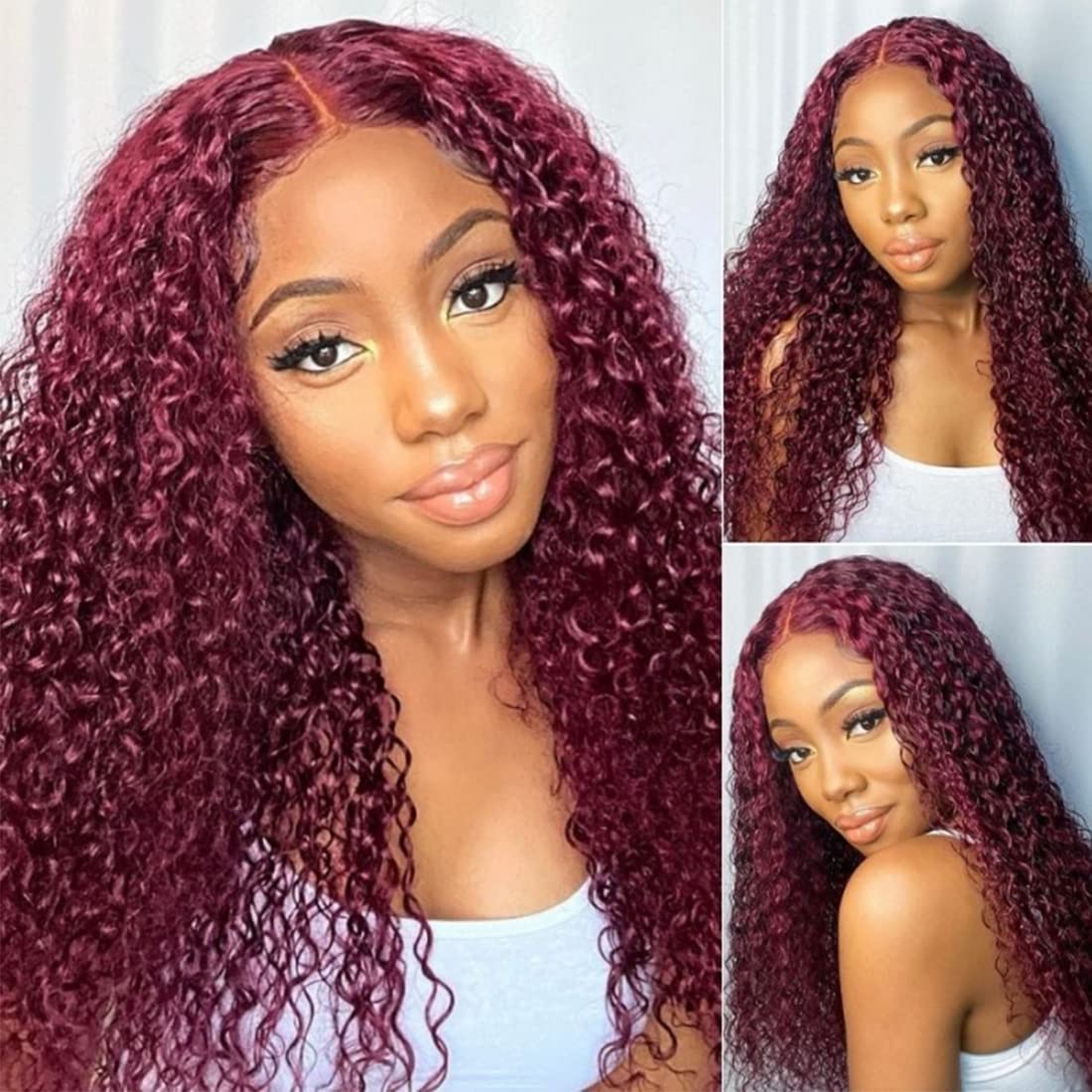 99j Burgundy Jerry Curly Human Hair Wigs 2×4 Lace Closure Curly Wigs for Women